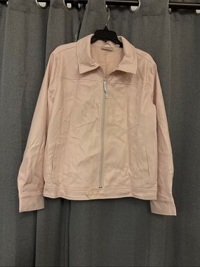 Belle (Kim Gravel) Leather Pink Zip-Up Jean Jacket ( New without tags)